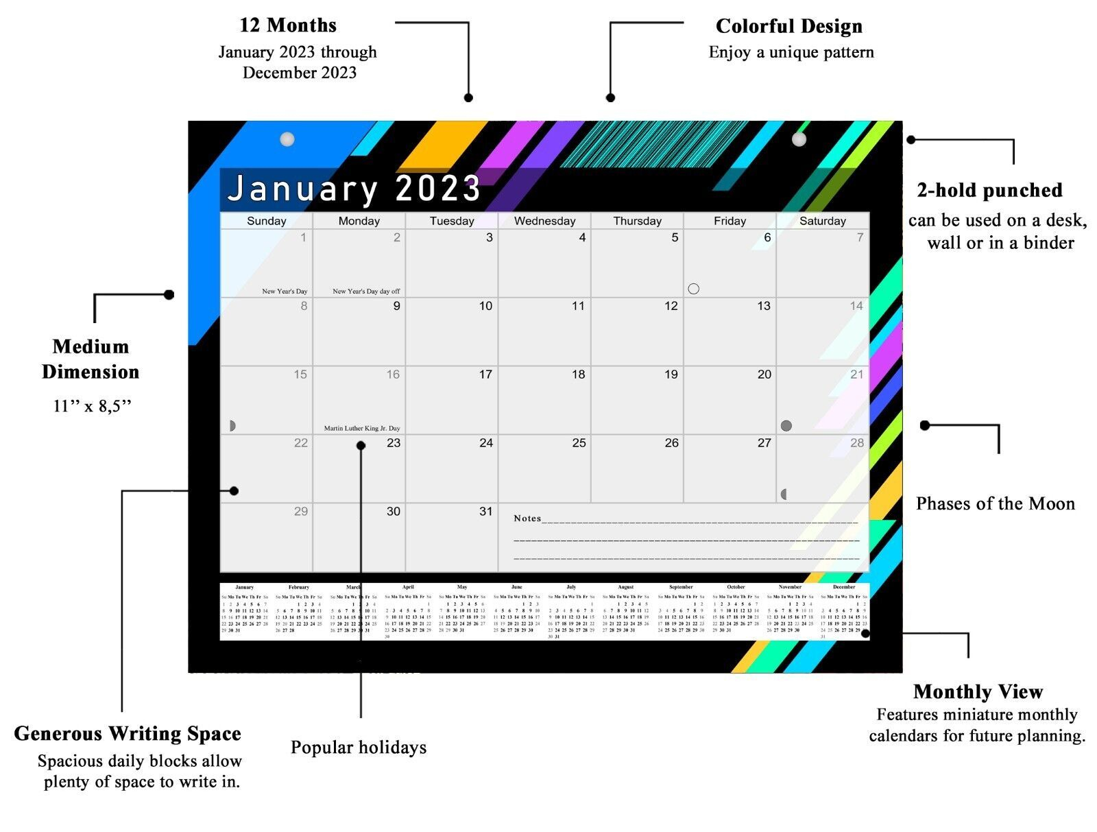 2023 Monthly Magnetic 12 Months Desktop Wall Calendar Planner
