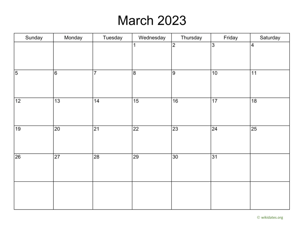 Basic Calendar For March 2023 WikiDates