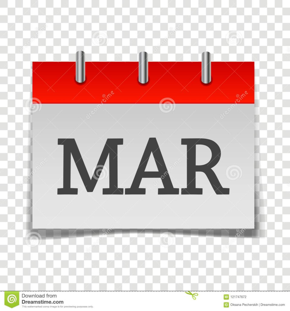 Calendar Month March Icon On Gray And Red Color On Transparent Stock 