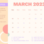Colorful March 2023 Calendar Google Docs Illustrator Word Apple