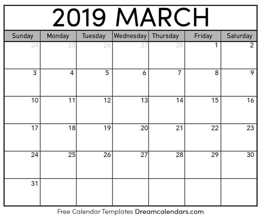 Download Printable March 2019 Calendars