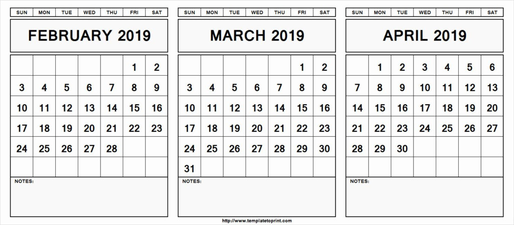 February March April 2019 Calendar Printable February March April 