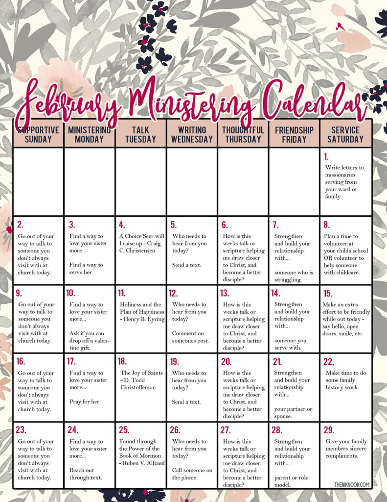 February Ministering Calendar