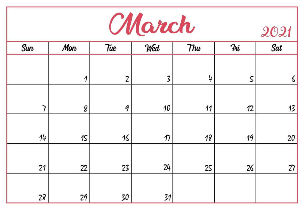 Free Editable March Calendar 2021 Template With Notes