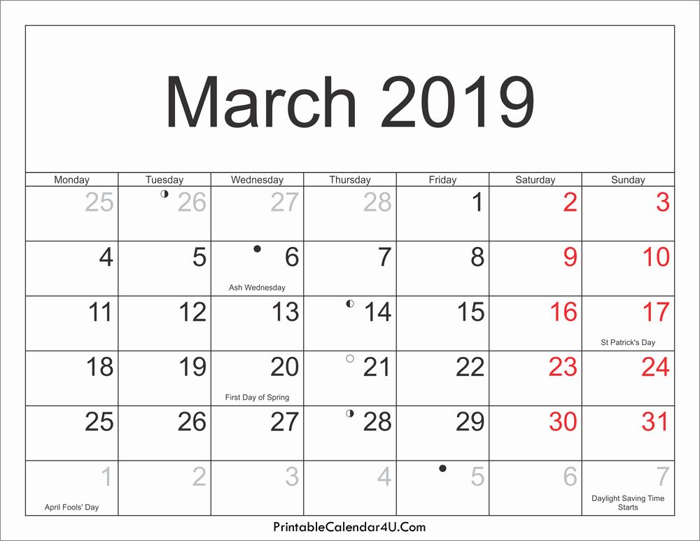 March 2019 Calendar UK With Federal Holidays Holiday Calendar 