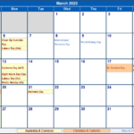 March 2023 Australia Calendar With Holidays For Printing image Format