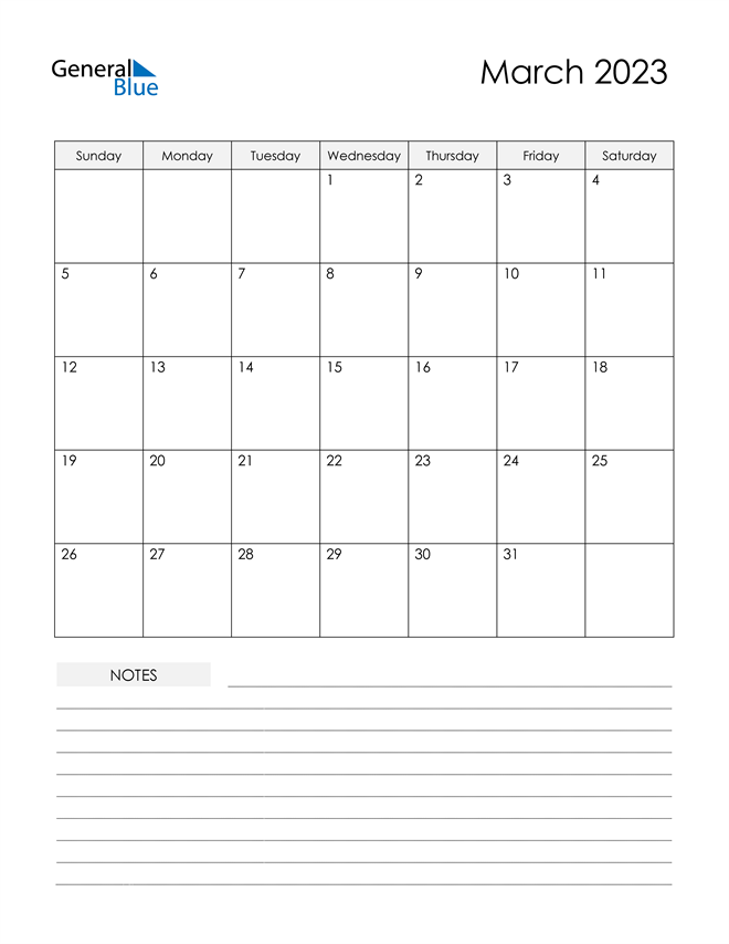 March 2023 Calendar PDF Word Excel
