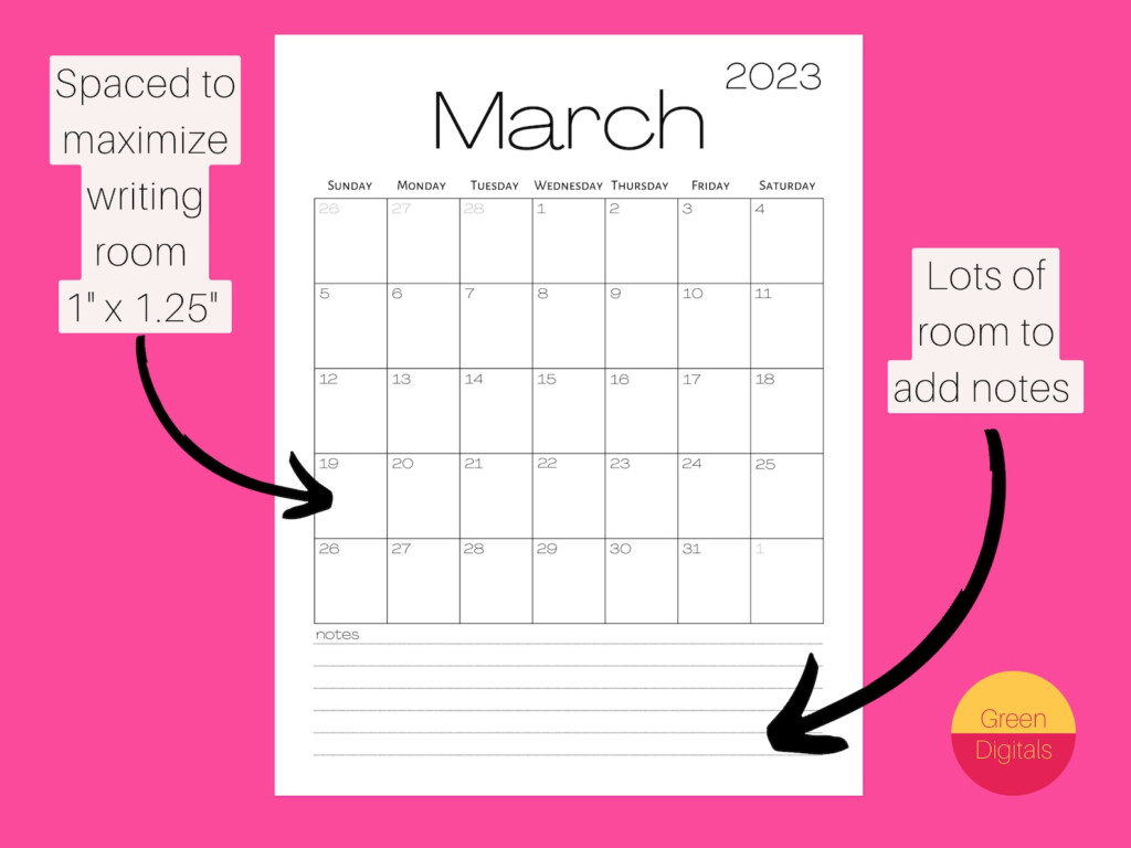 March 2023 Printable Calendar Lined Unlined Monthly Etsy