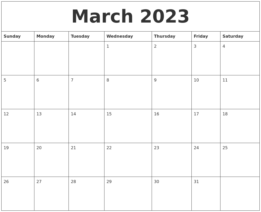 March 2023 Weekly Calendars