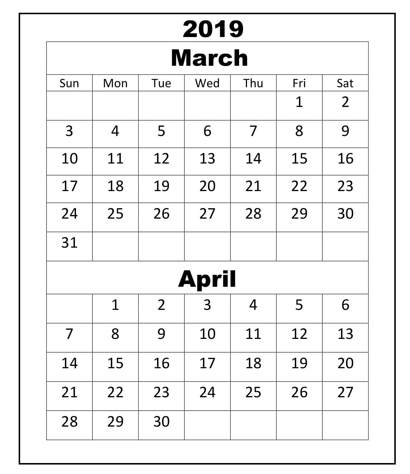 March April 2019 Calendar Academic Free Printable Calendar Templates