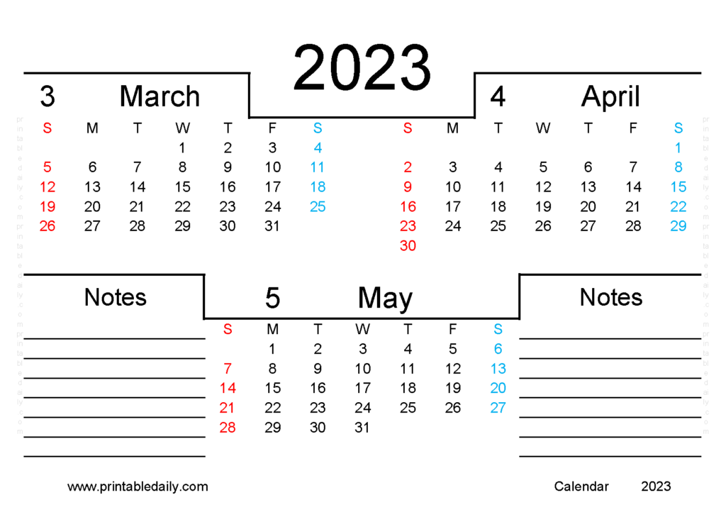 March April May Calendar Printable 2023 And The Years To Come 