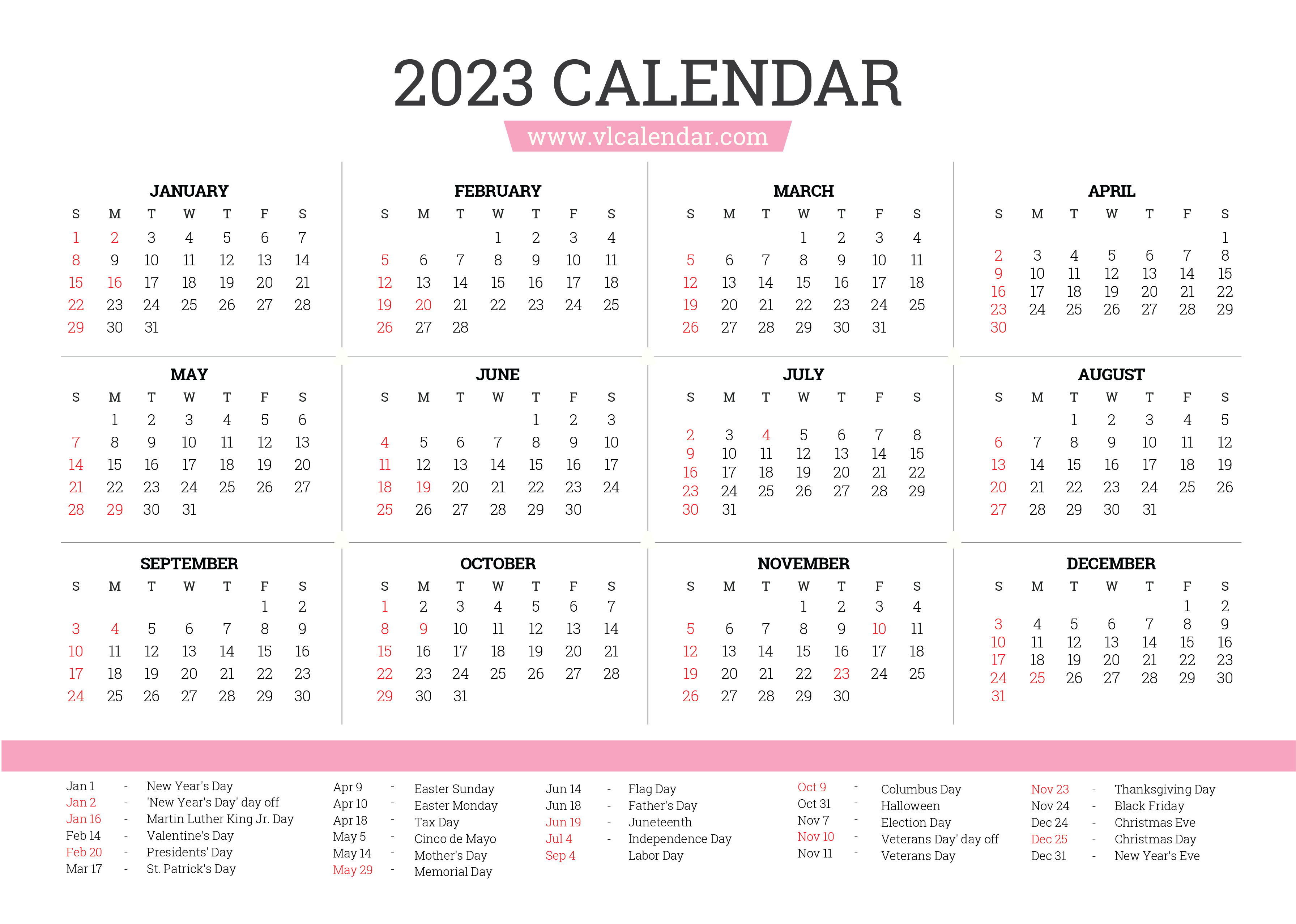 Printable 2023 Year And Monthly Calendars VL Calendar
