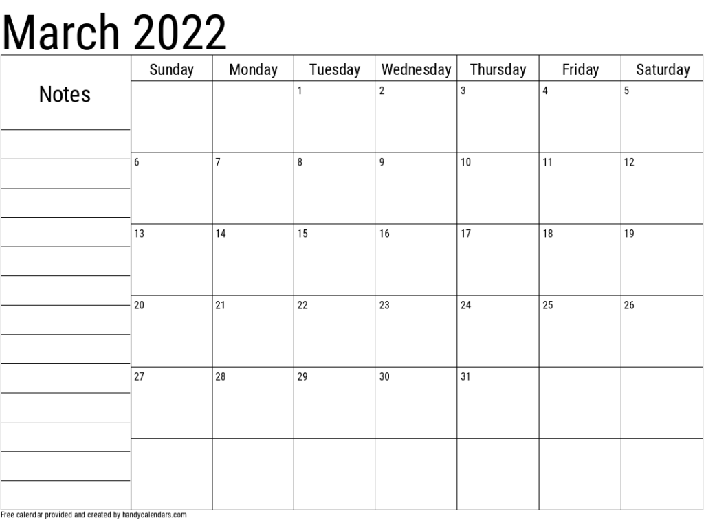 2022 March Calendars Handy Calendars