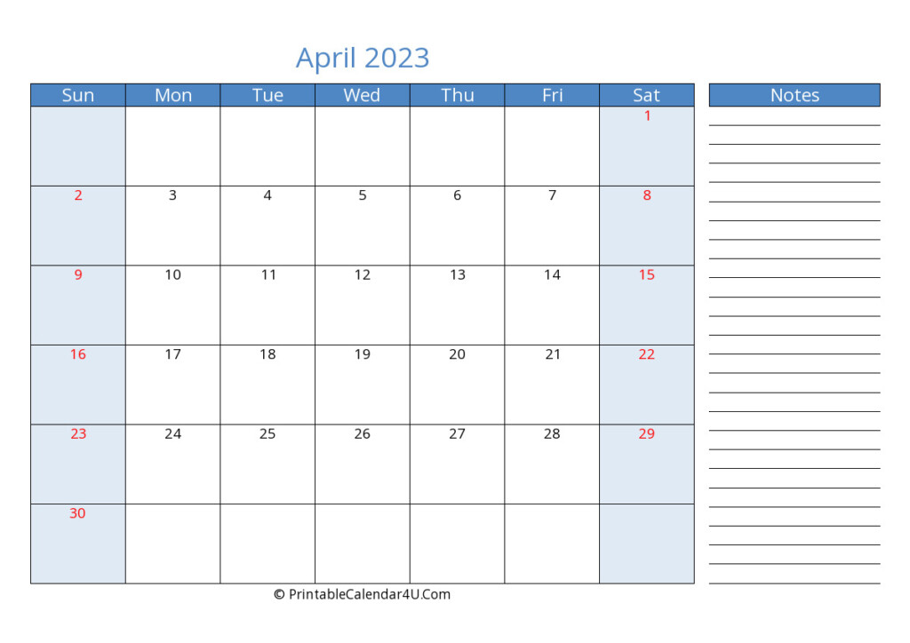 2023 April Calendars PrintableCalendar4U Com