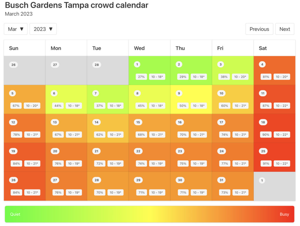 2023 Busch Gardens Tampa Crowd Calendar AVOID THE BUSY DAYS 