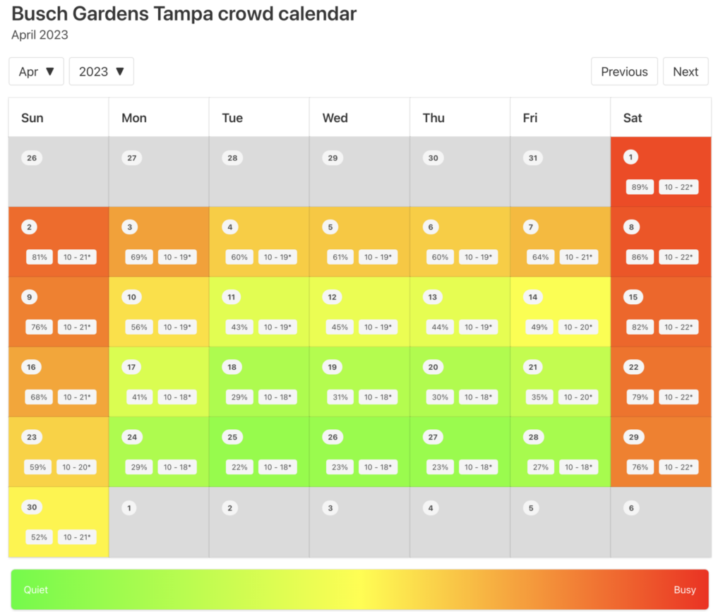 2023 Busch Gardens Tampa Crowd Calendar AVOID THE BUSY DAYS 