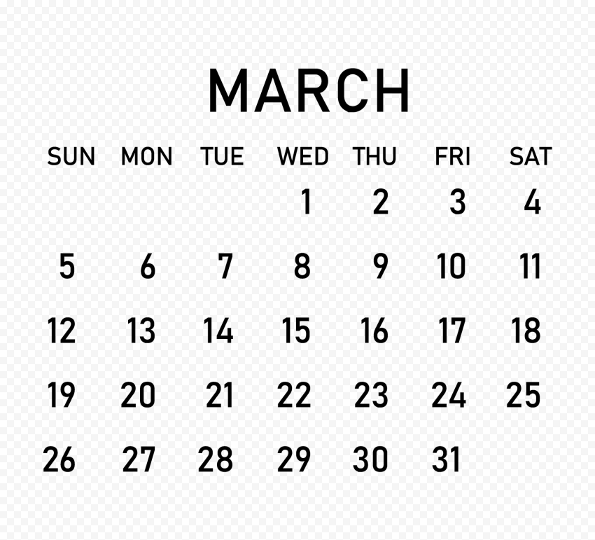 2023 March Black Calendar PNG Citypng