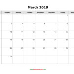Blank Calendar March 2019 Landscape