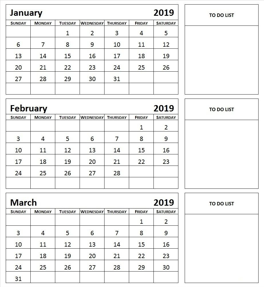 Blank January February March Calendar Printable Calendar Template