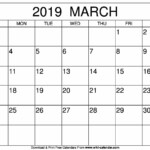 Blank March 2019 Calendar Printable