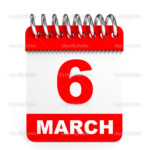 Calendar On White Background 6 March Stock Photo 44536581