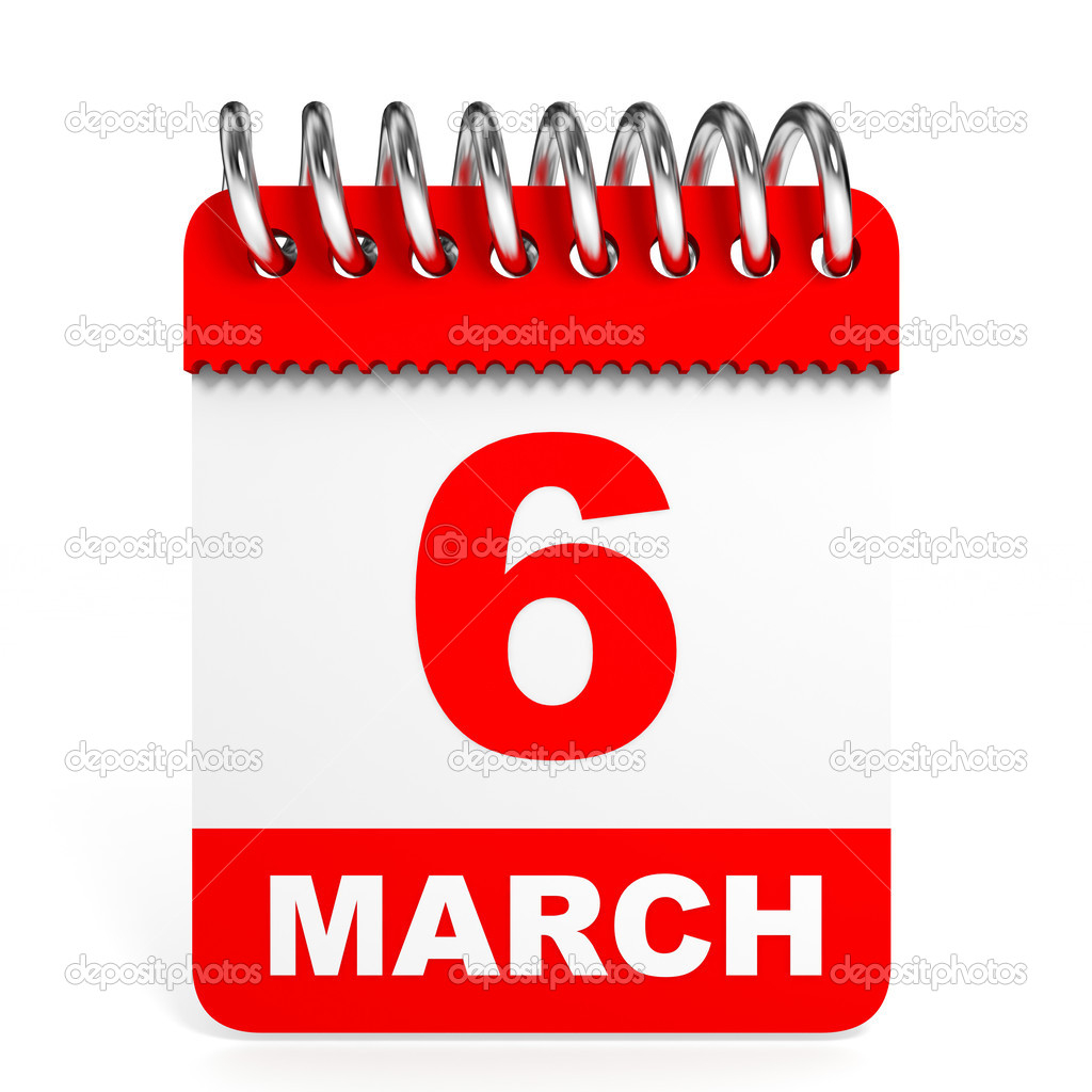 Calendar On White Background 6 March Stock Photo 44536581