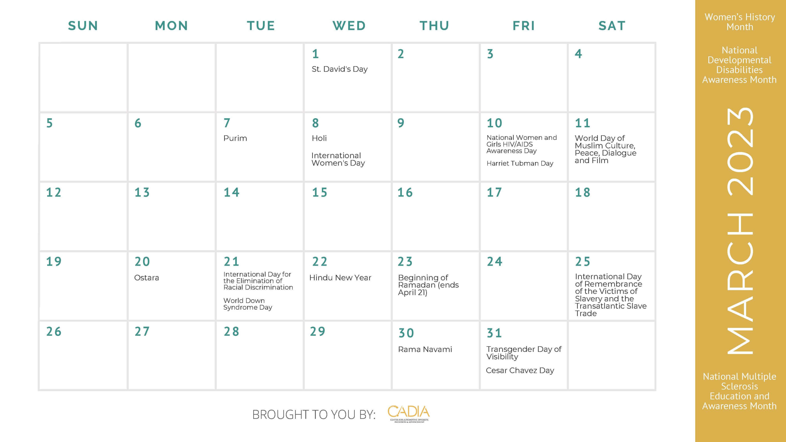 Diversity Calendar Center For Automotive Diversity Inclusion And