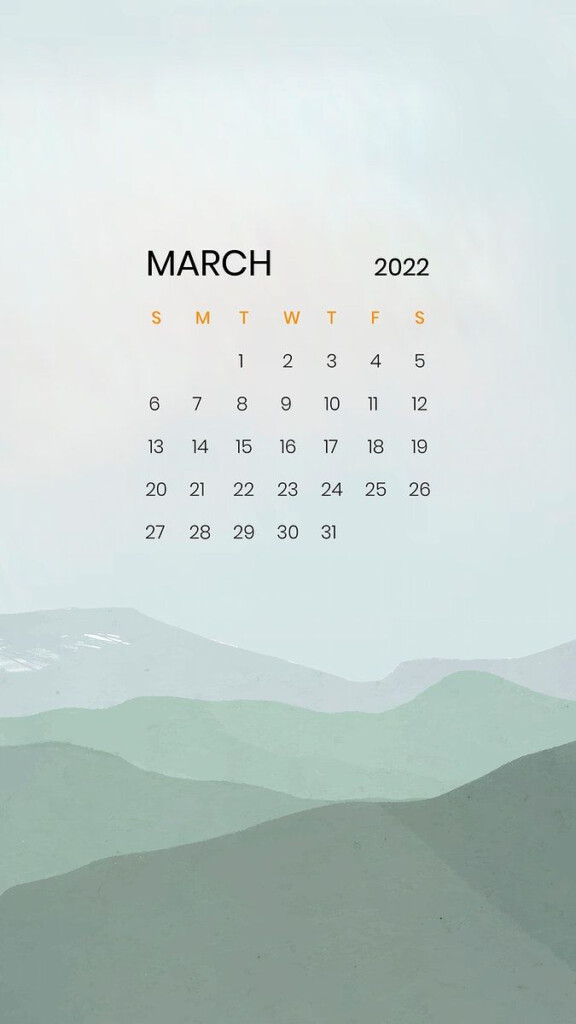 Download Free Vector Of Mountain March Monthly Calendar IPhone 