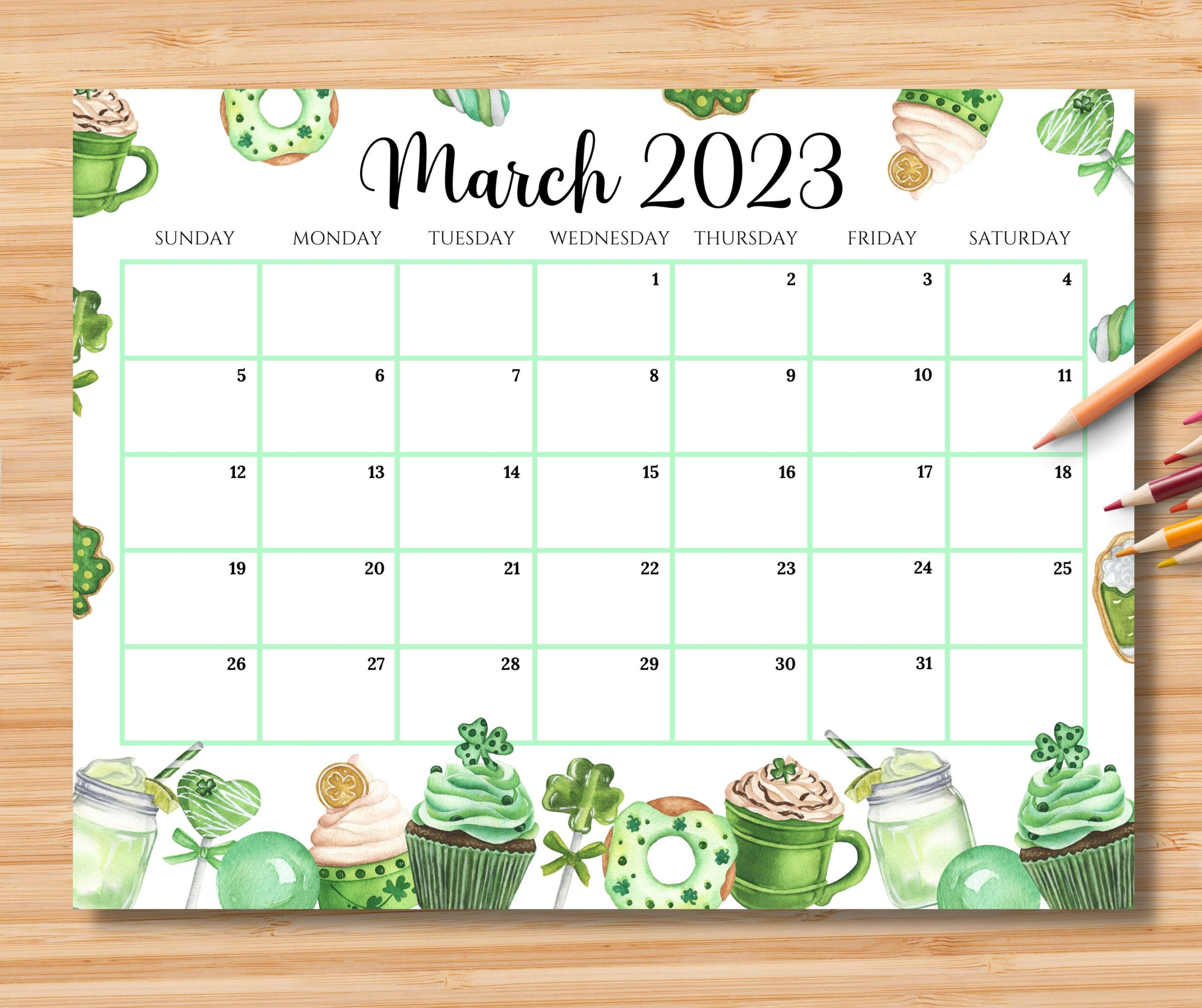 EDITABLE March 2023 Calendar Happy St patrick s Day With Etsy In 2022