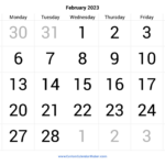 February 2023 Calendar Printable With Large Numbers
