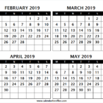 February March April And May 2019 Calendar Template PDF Word Excel