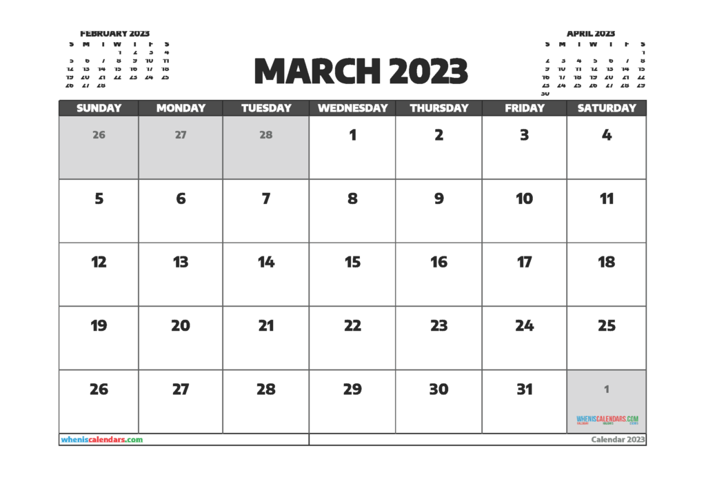 Free March 2023 Calendar Printable 23311 