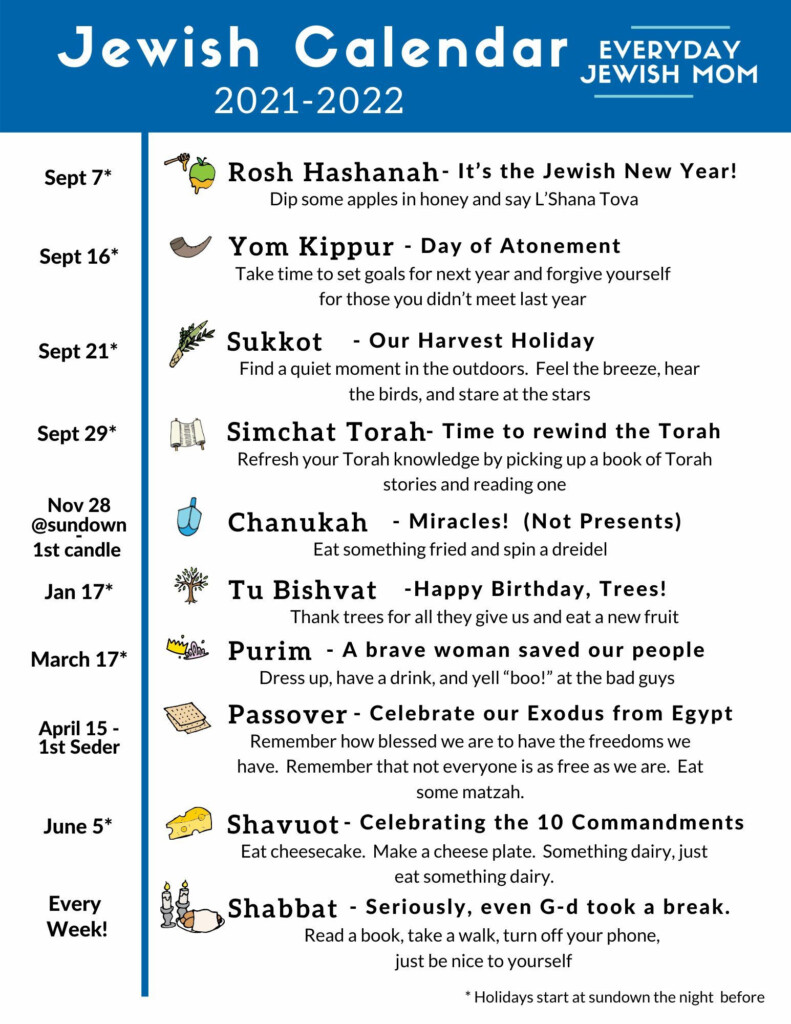 Jewish Holiday Calendar 2021 2022 Everyday Jewish Mom In 2021 