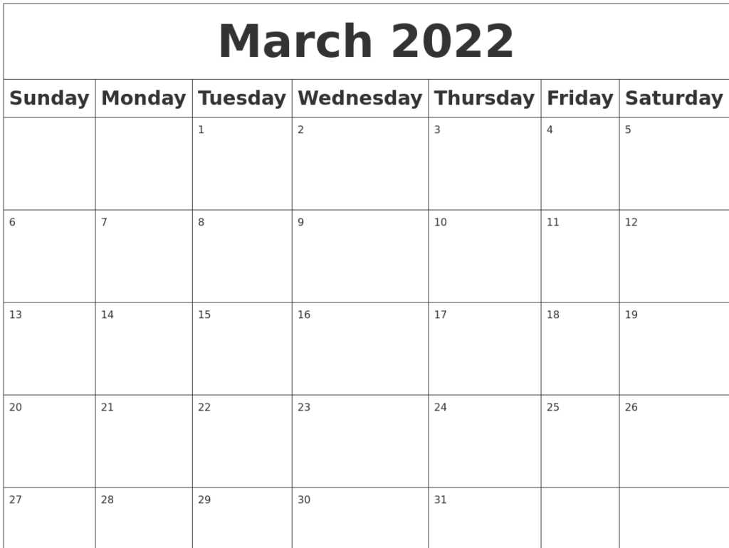 March 2022 Blank Calendar