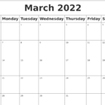 March 2022 Blank Calendar