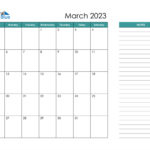 March 2023 Calendar PDF Word Excel