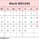 March 2023 Calendar UK UK Bank Holidays March 2023