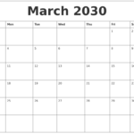 March 2030 Free Downloadable Calendar