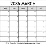 March 2086 Calendar Free Blank Printable Templates