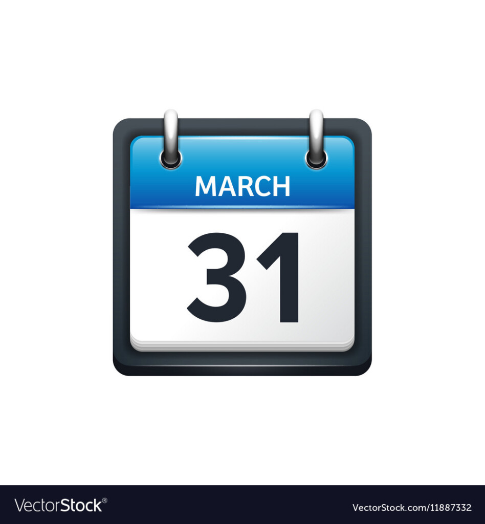 March 31 Calendar Icon Flat Royalty Free Vector Image