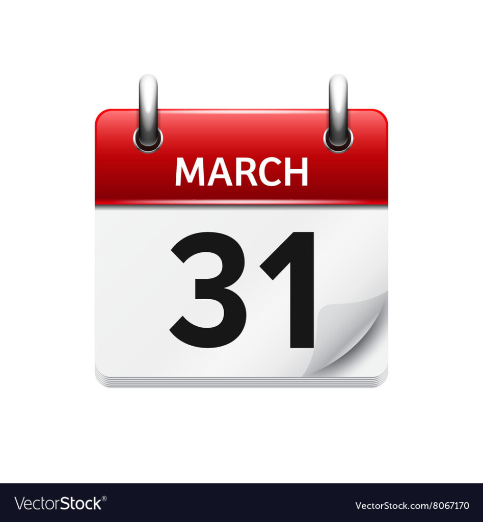 March 31 Flat Daily Calendar Icon Date Royalty Free Vector