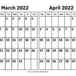 March And April 2022 Calendar