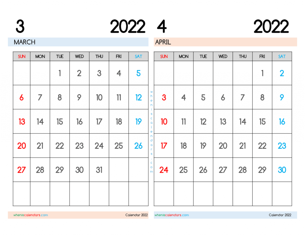 March April 2022 Printable Calendar Printable Word Searches