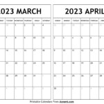 March April 2023 Calendar Templates Two Months