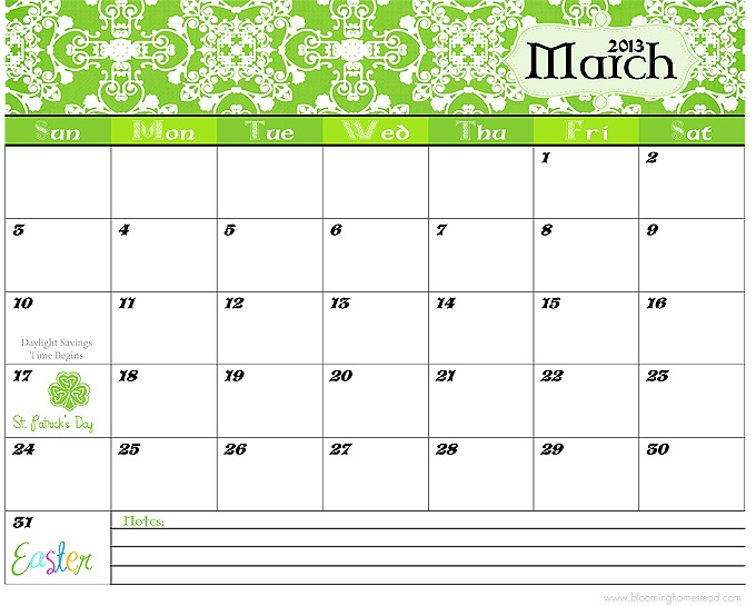 March Calendar Archives Blooming Homestead