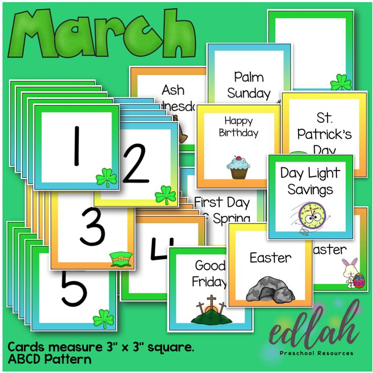 March Calendar Pieces St Patrick s Day Themed ABCD Pattern 