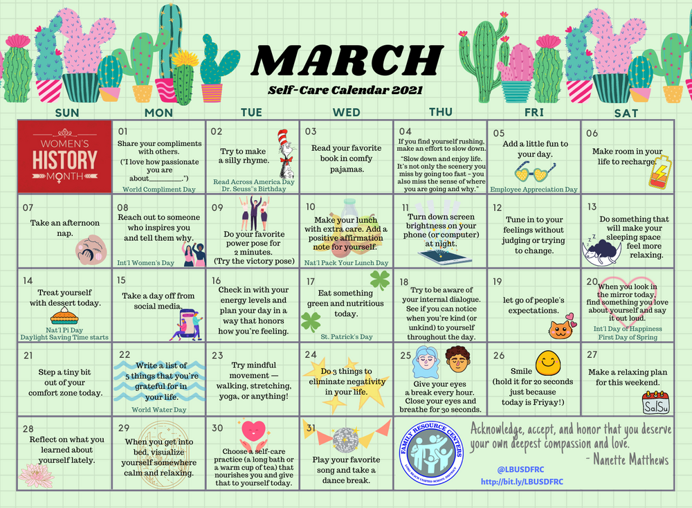 March Self Care Calendar