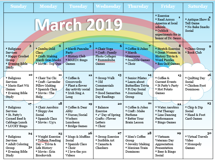 March Senior Activities Calendar Senior Activities Senior Living 