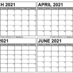 March To June 2021 Calendar Templates Four Months