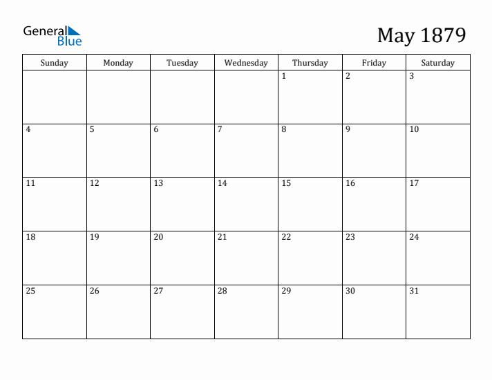 May 1879 Calendar PDF Word Excel 